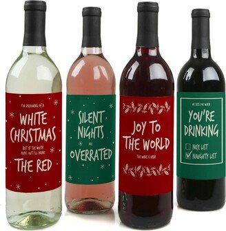 Big Dot Of Happiness Red and Green Christmas - Holiday Decor - Wine Bottle Label Stickers - 4 Ct