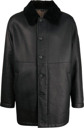 Single-Breasted Leather Coat-AF