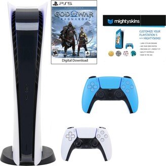 Playstation PS5 Digital Gow Console with Extra Blue Dualsense Controller and Skins Voucher