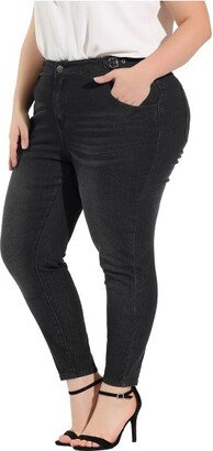 Agnes Orinda Agne Orinda Women' Plu Size High Wait Slah Pocket Stretch Wahed Denim Skinny Jean Black 3X