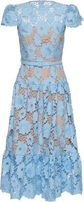 Blue 3d Cotton Lace Midi Dress