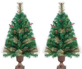 3ft Tabletop Christmas Tree with 50 Warm White LED Lights, Set of 2, Green