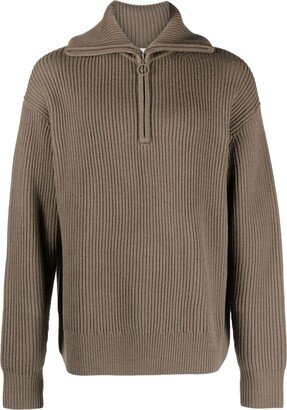 Ribbed-Knit Zip-Up Jumper