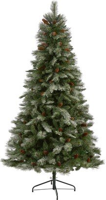 Snowed French Alps Mountain Pine Artificial Christmas Tree with Bendable Branches and Pinecones, 84