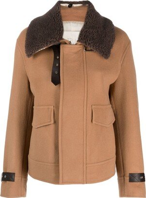 Faux-Fur Collar Virgin Wool Blend Jacket