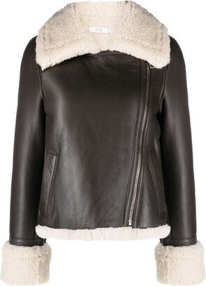 Shearling-Trim Leather Jacket-AA