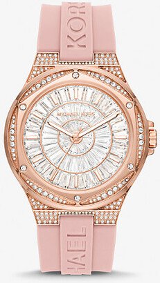 Oversized Lennox Pavé Rose Gold-Tone and Silicone Watch