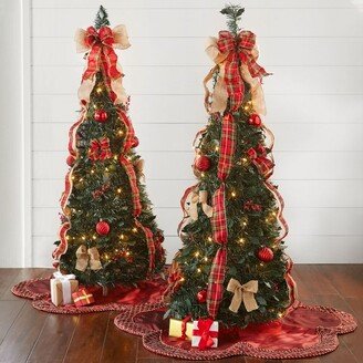 BrylaneHome Fully Decorated Pre-Lit 4 1/2' Pop-Up Christmas Tree , Plaid Beige