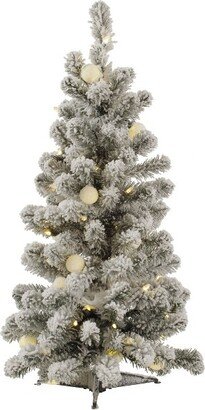 3' Flocked Kodiak Spruce Artificial Christmas Tree, Pure White LED Lights