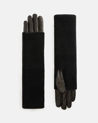 Zoya Knitted Cuff Leather Gloves - Black