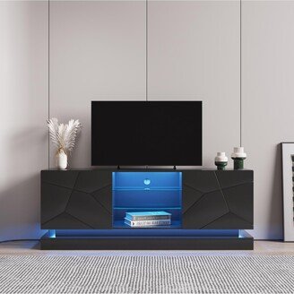 Simplie Fun Modern, Stylish Functional Tv stand with Color Changing Led Lights, Universal Entertainment Center, Black