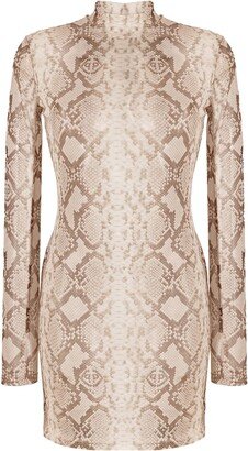 Snakeskin-Print Mock Neck Dress