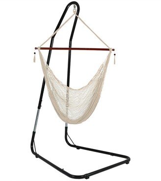 Sunnydaze Cabo Extra-Large Hanging Rope Hammock Chair W/ Adjustable Stand -Cream