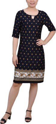 Petite Elbow Sleeve Knee Length Dress with Hardware