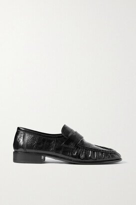 Eel Crinkled Glossed-leather Loafers - Black