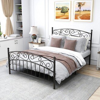 Metal bed frame platform mattress foundation with headboard and footboard, heavy duty and quick assembly, Queen