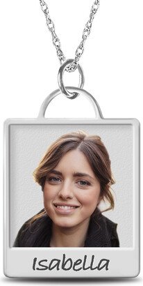 Engravable Polaroid-Inspired Photo Rectangular Pendant in Sterling Silver (1 Image and 4 Lines)