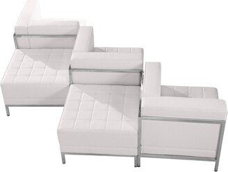 Emma and Oliver White LeatherSoft 5 Piece Chair & Ottoman Set