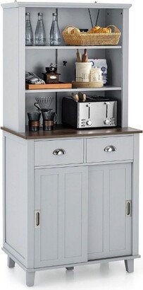 Tangkula Freestanding Buffet Hutch Kitchen Pantry Storage Cabinet w/ Sliding Doors Grey