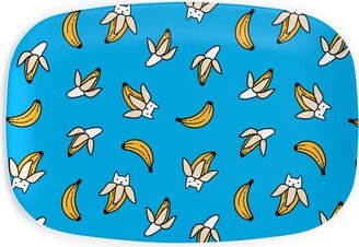 Serving Platters: Funny Yummy Banana Cats - Blue Serving Platter, Blue