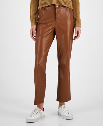 Women's Mid-Rise Faux-Leather Straight-Leg Pants