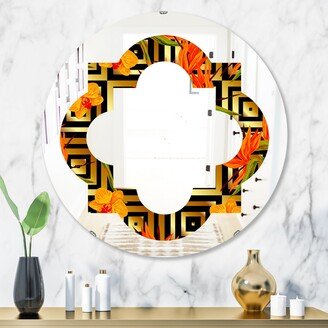 Designart 'Tropical Gold Luxury Pattern III' Printed Modern Round or Oval Wall Mirror - Quatrefoil