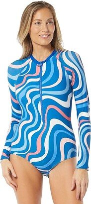 BEACH HOUSE Ribbon Stripe Sculpt Long Sleeve Swimsuit (Multi) Women's Swimsuits One Piece