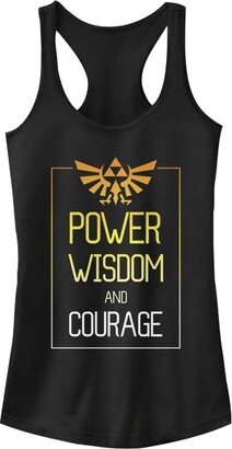 Juniors Womens Legend of Zelda Power Wisdom Courage Racerback Tank Top - Black - Small