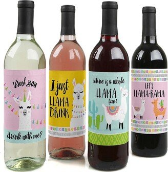 Big Dot Of Happiness Whole Llama Fun - Llama Fiesta Party Decor - Wine Bottle Label Stickers - 4 Ct