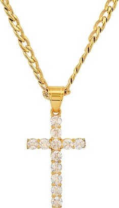 HMY JEWELRY Men's 18K Gold Plated Stainless Steel Crystal Cross Pendant Necklace