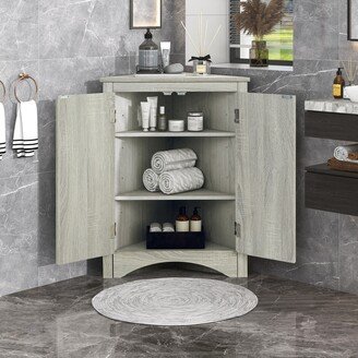 Joliwing Freestanding Triangle Bathroom Storage Cabinet with Adjustable Shelves-Oak - Bathroom Cabinet