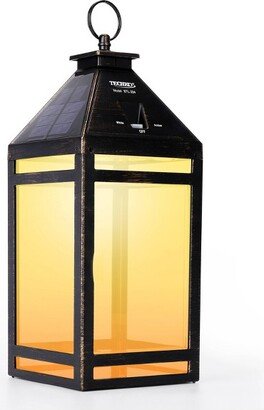 Techko Maid Metallic Black LED Solar 12.88 Outdoor Portable Decorative Lantern Clear