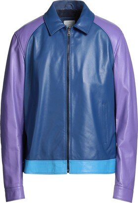 Color Block Leather Racing Jacket Jacket Blue