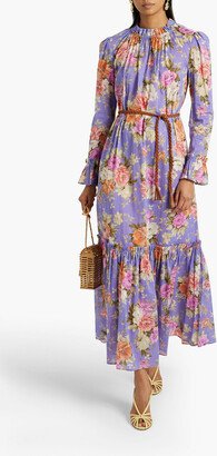 Gathered floral-print cotton-gauze maxi dress