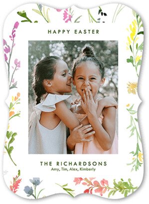 Easter Cards: Flowery Border Easter Card, White, 5X7, Matte, Signature Smooth Cardstock, Bracket