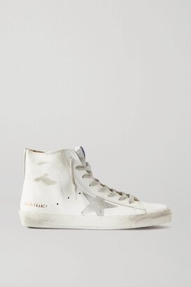 Francy Glittered Distressed Leather And Suede High-top Sneakers - White