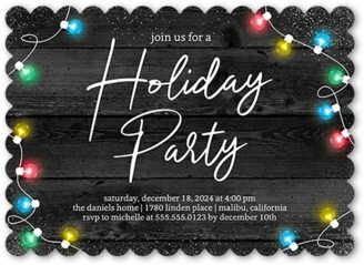 Holiday Invitations: String Light Celebration Holiday Invitation, Black, 5X7, Pearl Shimmer Cardstock, Scallop