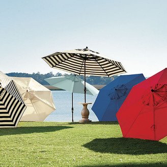 Auto Tilt Patio Umbrella Canopy Stripe Navy/Sand Sunbrella