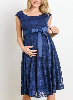 Hello Miz Libby Lace Cap Sleeve Maternity Dress In Navy