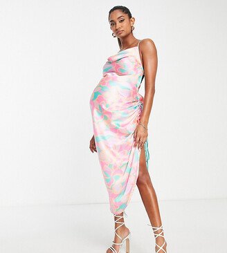 ASOS DESIGN Maternity ruched slip midi beach dress in kaleidoscope print