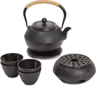 Juvale Hobnail Black Cast Iron Tea Kettle for Stovetop - Japanese Tea Pot Set with Infuser, Trivet, Warmer, 4 Teacups, 40 oz