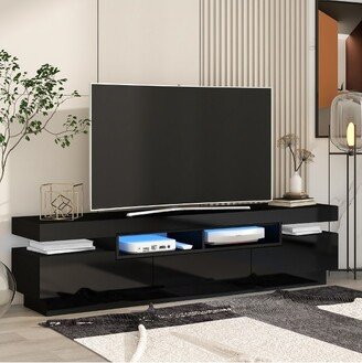 TV Stand with 4 Open Shelves and 16 Color RGB LED Color Changing Lights, Fits 75 TV, Black