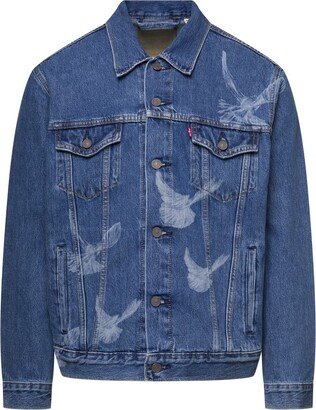 Blue Denim Jacket LEVI'S x 3.Paradis with Birds Print in Cotton Man