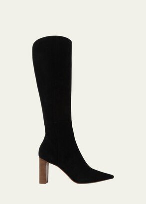 Elisa Suede Block-Heel Knee Boots-AC