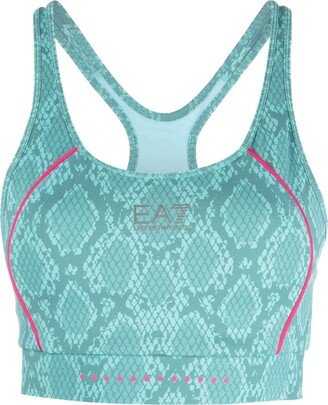 Snakeskin-Print Round-Neck Sports Bra-AA