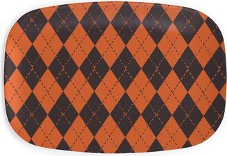 Serving Platters: Halloween Argyle - Black And Orange Serving Platter, Orange