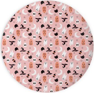 Plates: Sweet Halloween - Pumpkin, Witch, Ghost, & Cat - Pink Plates, 10X10, Pink