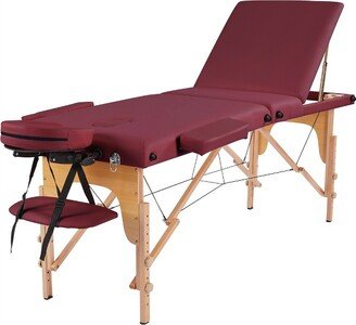 3 Folding Massage Tables Adjustable Massage Bed, Burgundy