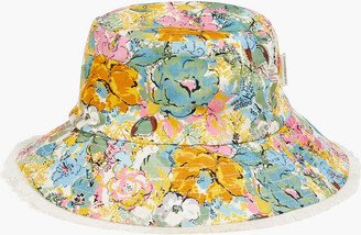 Floral-print linen bucket hat