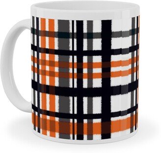 Mugs: Intricate Plaid Ceramic Mug, White, 11Oz, Orange